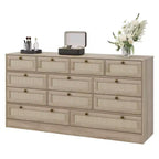 Wooden Dressers for Bedroom with 12 Drawers, 61 Wide TV Stand Dresser for 65 inch TV, Rattan Chest of Drawers for Living Room, Hallway