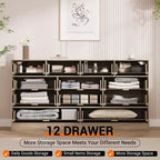 Wooden Dressers for Bedroom with 12 Drawers, 61 Wide TV Stand Dresser for 65 inch TV, Rattan Chest of Drawers for Living Room, Hallway