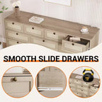 Wooden Dressers for Bedroom with 12 Drawers, 61 Wide TV Stand Dresser for 65 inch TV, Rattan Chest of Drawers for Living Room, Hallway