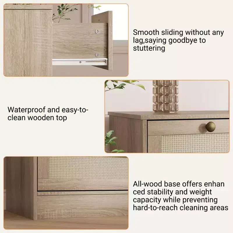 Wooden Dressers for Bedroom with 12 Drawers, 61 Wide TV Stand Dresser for 65 inch TV, Rattan Chest of Drawers for Living Room, Hallway