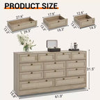 Wooden Dressers for Bedroom with 12 Drawers, 61 Wide TV Stand Dresser for 65 inch TV, Rattan Chest of Drawers for Living Room, Hallway