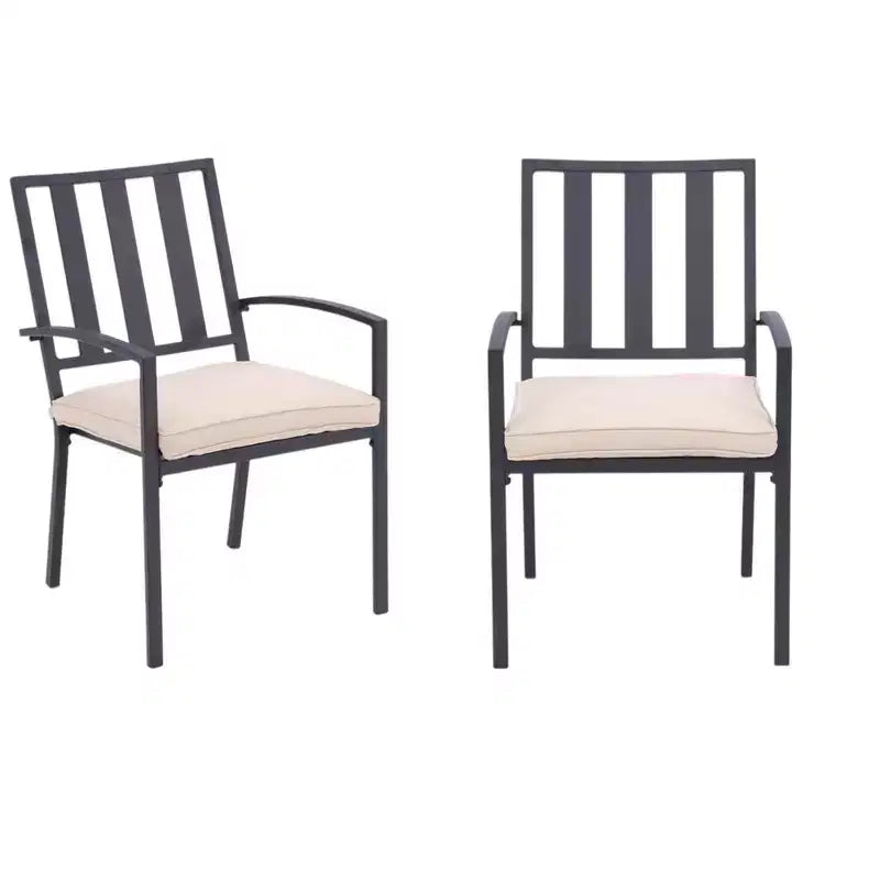 HomeRoots Set of Two Dark Gray Aluminum Outdoor Stacking Dining Chairs with Beige Cushion