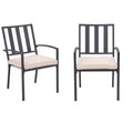 HomeRoots Set of Two Dark Gray Aluminum Outdoor Stacking Dining Chairs with Beige Cushion