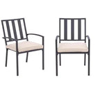 HomeRoots Set of Two Dark Gray Aluminum Outdoor Stacking Dining Chairs with Beige Cushion