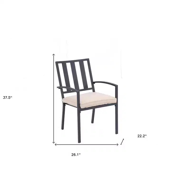 HomeRoots Set of Two Dark Gray Aluminum Outdoor Stacking Dining Chairs with Beige Cushion