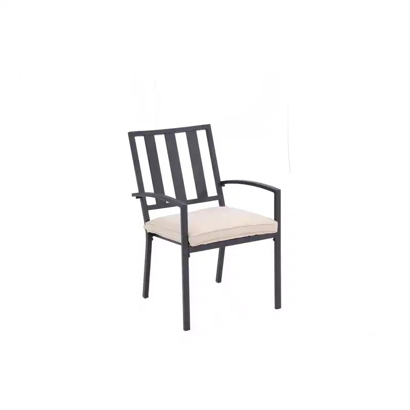 HomeRoots Set of Two Dark Gray Aluminum Outdoor Stacking Dining Chairs with Beige Cushion