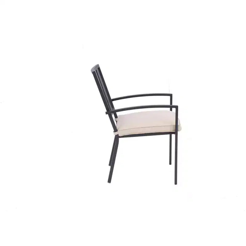 HomeRoots Set of Two Dark Gray Aluminum Outdoor Stacking Dining Chairs with Beige Cushion