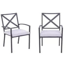 HomeRoots Set of Two Dark Gray Aluminum Outdoor Stacking Dining Chairs with Light Gray Cushion