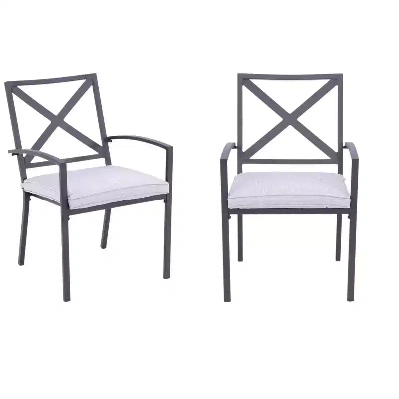 HomeRoots Set of Two Dark Gray Aluminum Outdoor Stacking Dining Chairs with Light Gray Cushion