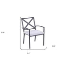 HomeRoots Set of Two Dark Gray Aluminum Outdoor Stacking Dining Chairs with Light Gray Cushion
