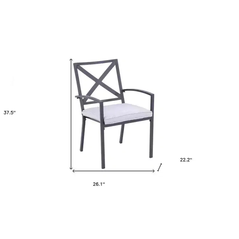 HomeRoots Set of Two Dark Gray Aluminum Outdoor Stacking Dining Chairs with Light Gray Cushion