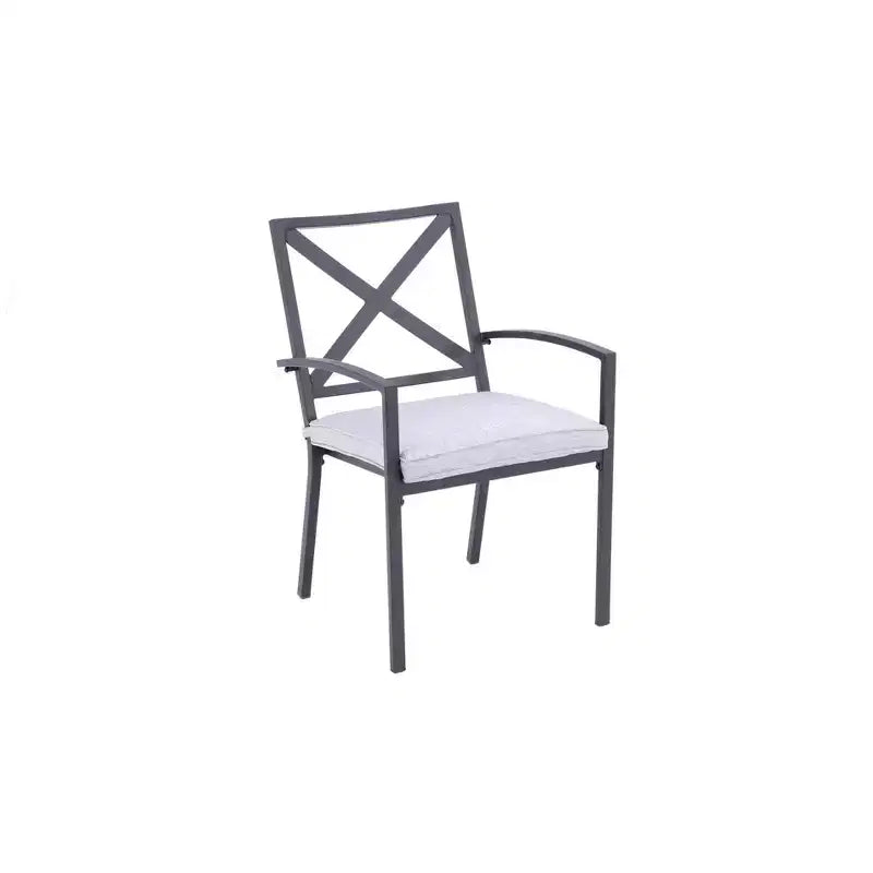 HomeRoots Set of Two Dark Gray Aluminum Outdoor Stacking Dining Chairs with Light Gray Cushion