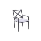 HomeRoots Set of Two Dark Gray Aluminum Outdoor Stacking Dining Chairs with Light Gray Cushion
