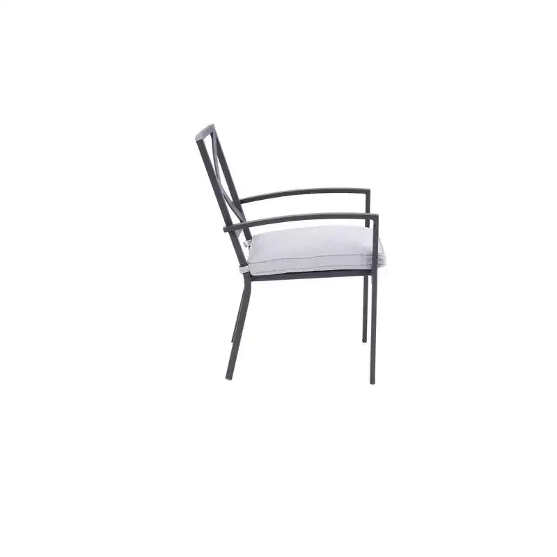 HomeRoots Set of Two Dark Gray Aluminum Outdoor Stacking Dining Chairs with Light Gray Cushion