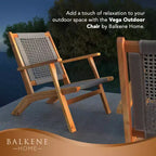 Balkene Home 63634 Vega Natural Stain Outdoor Chair  Acacia Wood, Woven Web Seat, Mid-Century Reclining Armchair for Patio, Garden, Deck  Navy Blue