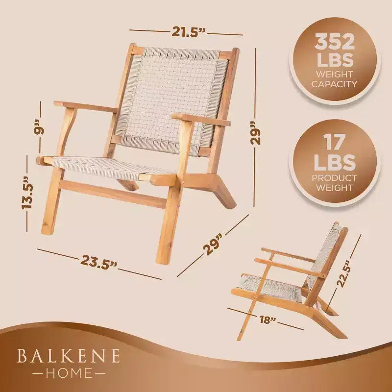 Balkene Home 63634 Vega Natural Stain Outdoor Chair  Acacia Wood, Woven Web Seat, Mid-Century Reclining Armchair for Patio, Garden, Deck  Navy Blue