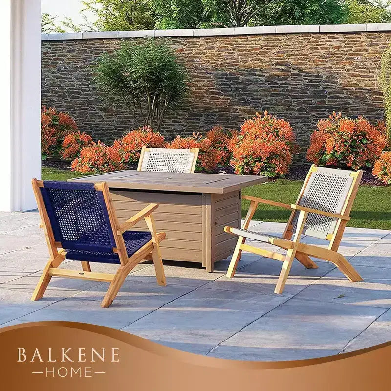 Balkene Home 63634 Vega Natural Stain Outdoor Chair  Acacia Wood, Woven Web Seat, Mid-Century Reclining Armchair for Patio, Garden, Deck  Navy Blue