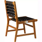 Balkene Home 63710 Sava Sedia da pranzo senza braccioli per interni/esterni Rattan per tutte le stagioni, legno di acacia portatile a profilo basso con seduta intrecciata, fettuccia nera