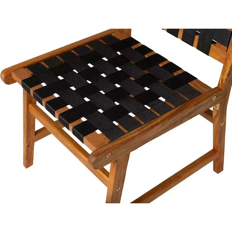 Balkene Home 63710 Sava Sedia da pranzo senza braccioli per interni/esterni Rattan per tutte le stagioni, legno di acacia portatile a profilo basso con seduta intrecciata, fettuccia nera