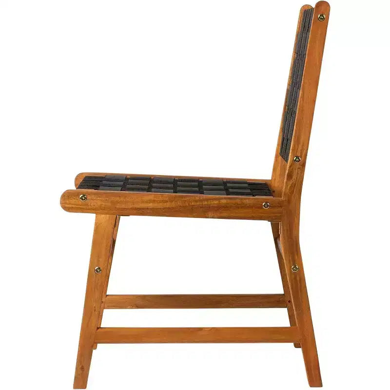 Balkene Home 63710 Sava Sedia da pranzo senza braccioli per interni/esterni Rattan per tutte le stagioni, legno di acacia portatile a profilo basso con seduta intrecciata, fettuccia nera