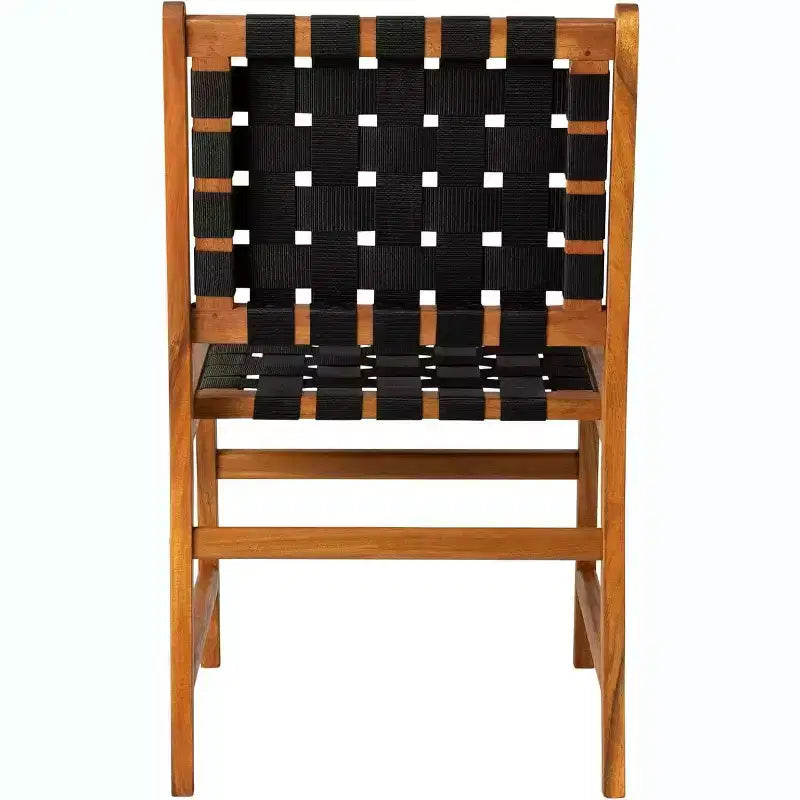 Balkene Home 63710 Sava Sedia da pranzo senza braccioli per interni/esterni Rattan per tutte le stagioni, legno di acacia portatile a profilo basso con seduta intrecciata, fettuccia nera