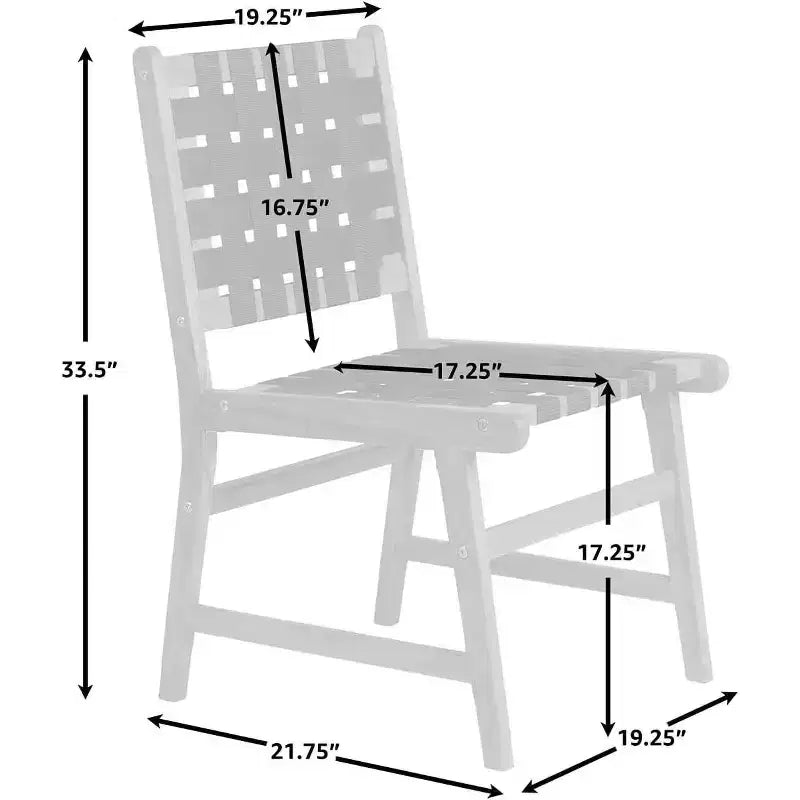 Balkene Home 63710 Sava Sedia da pranzo senza braccioli per interni/esterni Rattan per tutte le stagioni, legno di acacia portatile a profilo basso con seduta intrecciata, fettuccia nera