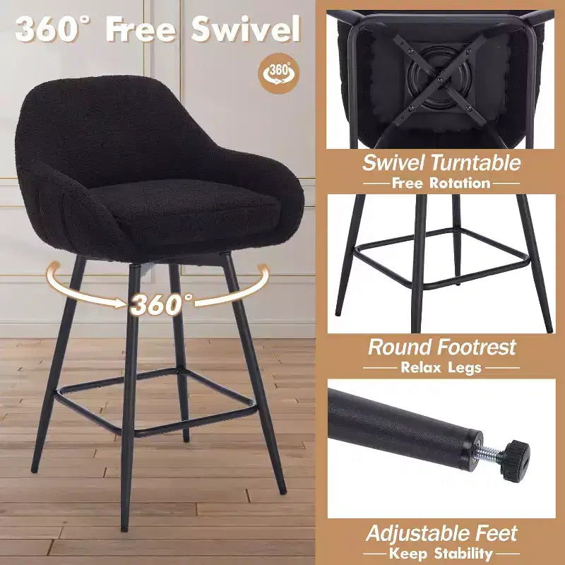 Set di 2 sgabelli girevoli da banco, sgabelli da bar da 26 pollici, schienale basso e gambe in metallo, facili da montare, per bar, isola della cucina