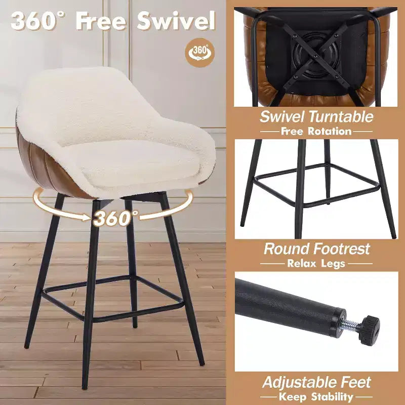 Set di 2 sgabelli girevoli da banco, sgabelli da bar da 26 pollici, schienale basso e gambe in metallo, facili da montare, per bar, isola della cucina