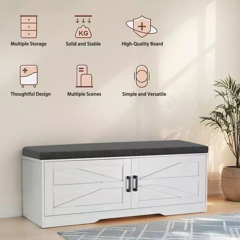 GDFStudio Meena Panca Contenitore Scarpiera a 2 Livelli con Cuscino, 39"W, Stile Rustico