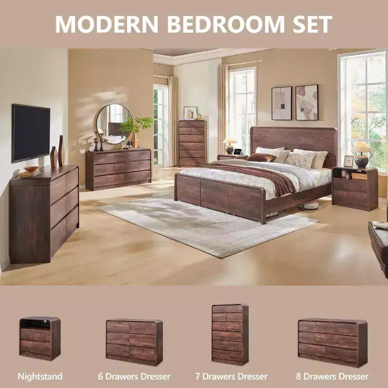 Comò a 7 cassetti per camera da letto, cassettiere moderne con profilo curvo, comò in legno per soggiorno