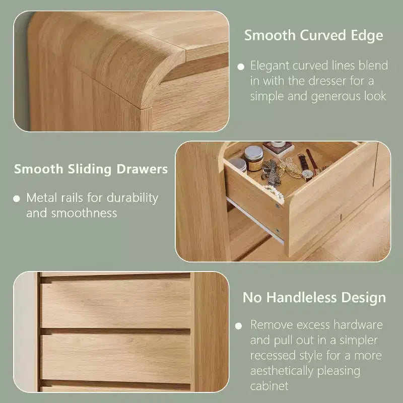 Comò a 7 cassetti per camera da letto, cassettiere moderne con profilo curvo, comò in legno per soggiorno