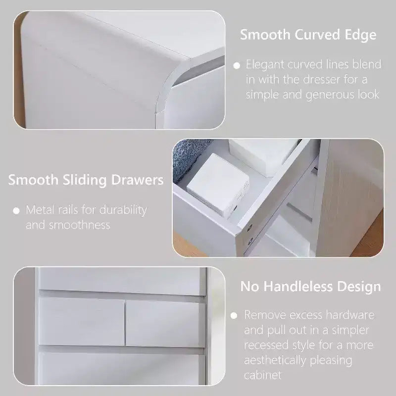 Comò a 7 cassetti per camera da letto, cassettiere moderne con profilo curvo, comò in legno per soggiorno