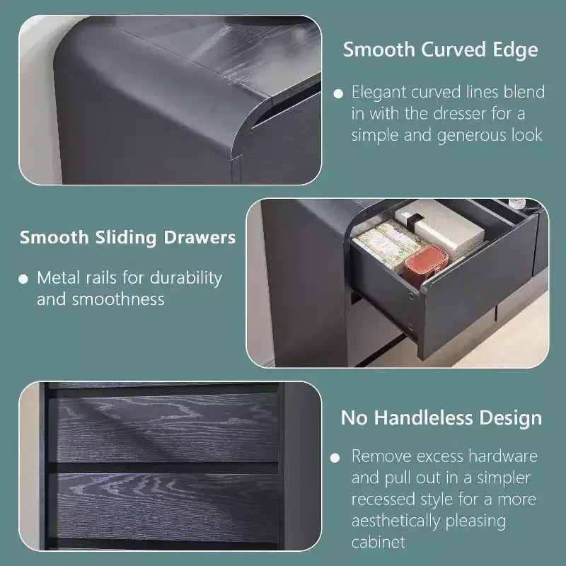 Comò a 7 cassetti per camera da letto, cassettiere moderne con profilo curvo, comò in legno per soggiorno