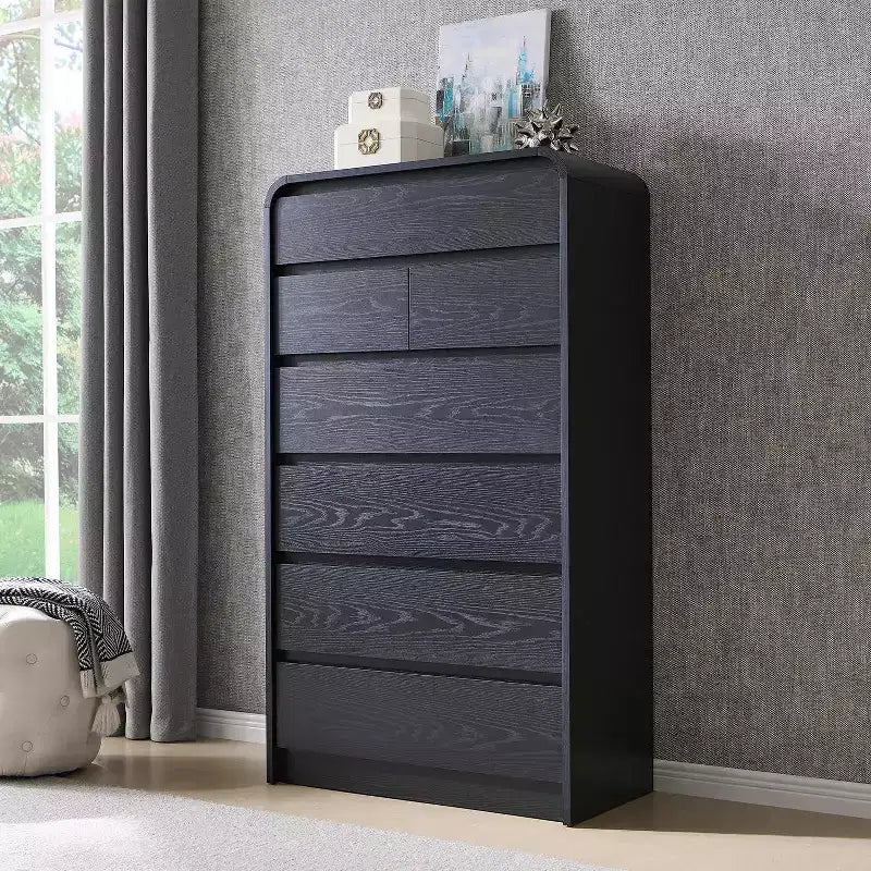 Comò a 7 cassetti per camera da letto, cassettiere moderne con profilo curvo, comò in legno per soggiorno