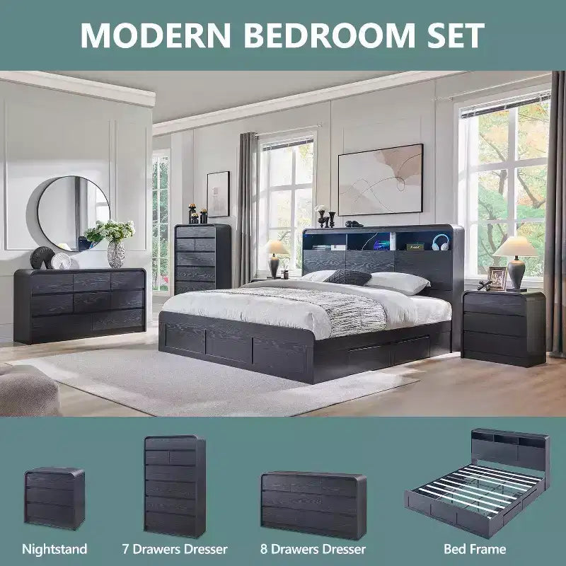 Comò a 7 cassetti per camera da letto, cassettiere moderne con profilo curvo, comò in legno per soggiorno