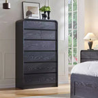 Comò a 7 cassetti per camera da letto, cassettiere moderne con profilo curvo, comò in legno per soggiorno