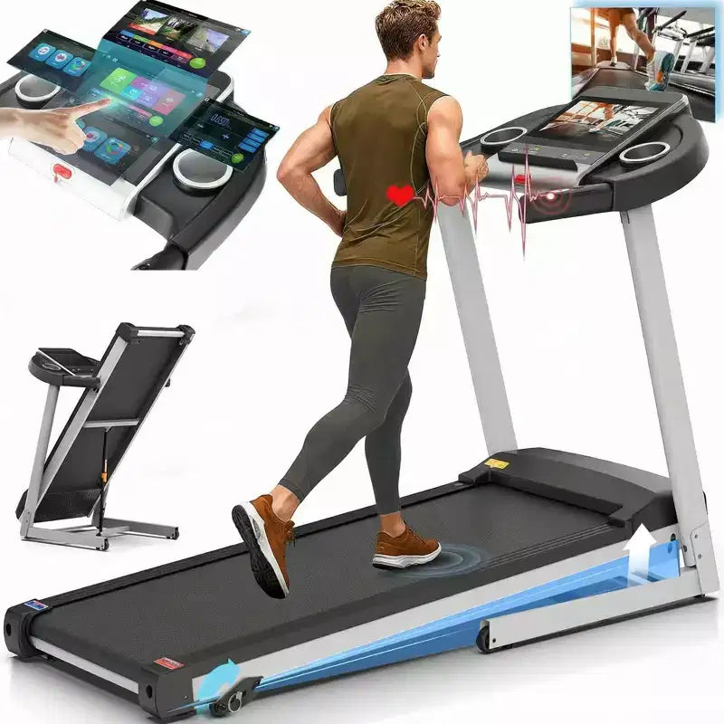 Tapis roulant KRISRATE con inclinazione del 12% e schermo TV 3D da 10" e WiFi e APP e frequenza cardiaca per la casa, tapis roulant intelligente da 3,25HP 9MPH, macchina da corsa pieghevole