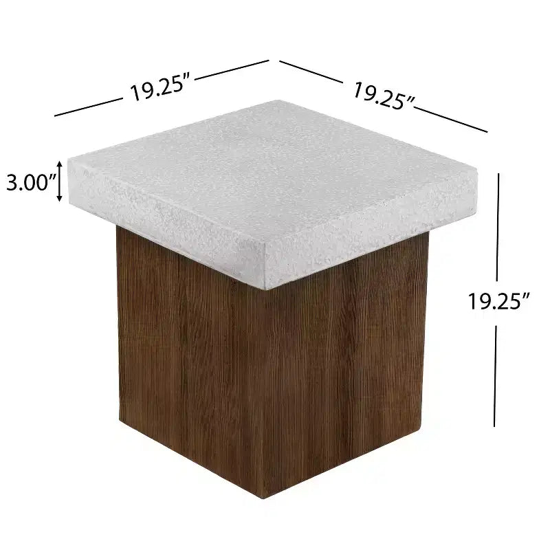 MAYEERTY 1 Pack Square Side Table, Faux Stone & Wood Texture End Table for Indoor Outdoor Living Room, Patio, Bedroom
