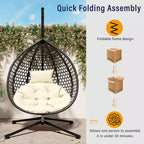 GDFStudio Anderson Hanging Egg Rattan Chair with Stand and Soft Removable Cushion