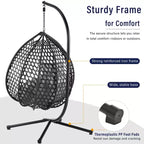 GDFStudio Anderson Hanging Egg Rattan Chair with Stand and Soft Removable Cushion