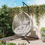 GDFStudio Anderson Hanging Egg Rattan Chair with Stand and Soft Removable Cushion