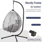 GDFStudio Anderson Hanging Egg Rattan Chair with Stand and Soft Removable Cushion