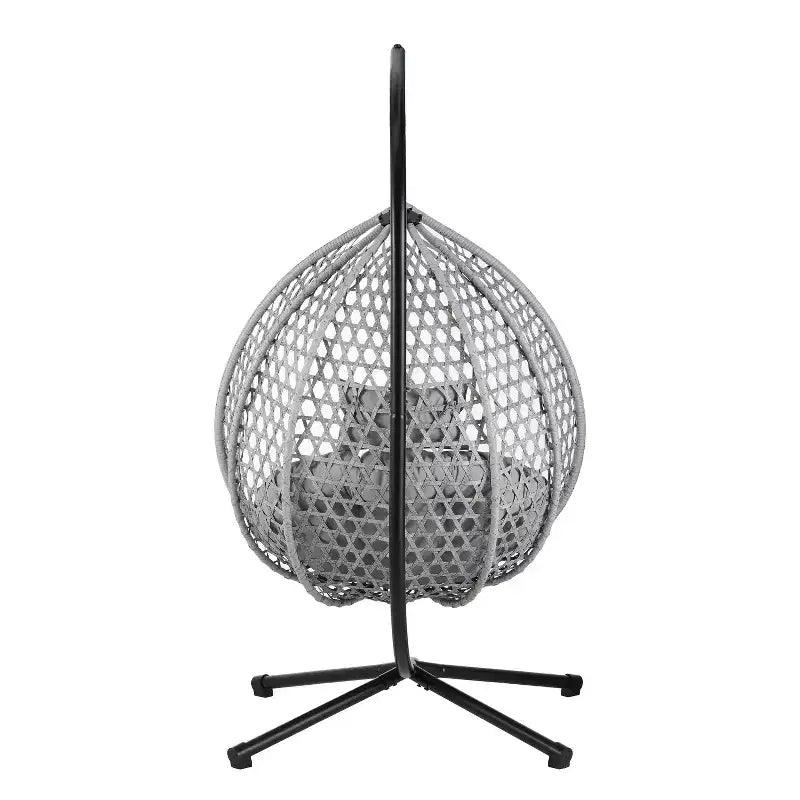 GDFStudio Anderson Hanging Egg Rattan Chair with Stand and Soft Removable Cushion