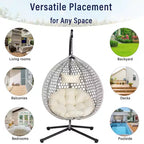 GDFStudio Anderson Hanging Egg Rattan Chair with Stand and Soft Removable Cushion