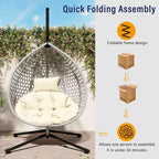 GDFStudio Anderson Hanging Egg Rattan Chair with Stand and Soft Removable Cushion