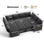 Dyonery 8 Seat U Shaped Modular Sectional Sleeper Sofa with Pull Out Bed/Reclining Backrest/USB Ports/Table/Storage, Tool-Free Assembly