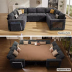 Dyonery 8 Seat U Shaped Modular Sectional Sleeper Sofa with Pull Out Bed/Reclining Backrest/USB Ports/Table/Storage, Tool-Free Assembly