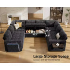 Dyonery 8 Seat U Shaped Modular Sectional Sleeper Sofa with Pull Out Bed/Reclining Backrest/USB Ports/Table/Storage, Tool-Free Assembly