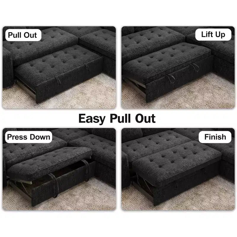 Dyonery 8 Seat U Shaped Modular Sectional Sleeper Sofa with Pull Out Bed/Reclining Backrest/USB Ports/Table/Storage, Tool-Free Assembly