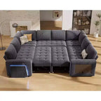Dyonery 8 Seat U Shaped Modular Sectional Sleeper Sofa with Pull Out Bed/Reclining Backrest/USB Ports/Table/Storage, Tool-Free Assembly